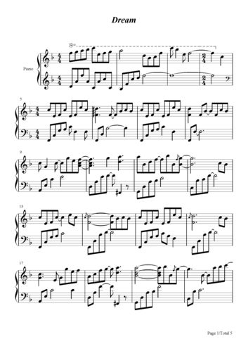 dreams李闰珉f调流行钢琴五线谱