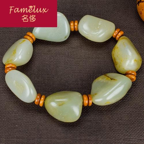 名侈新疆和田玉金黄皮籽料原石玉手串男款随形玉石佛珠手链ch0320