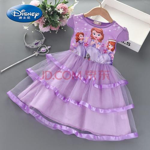 迪士尼/disney 女童连衣裙夏款短袖苏菲亚公主裙冰雪奇缘卡通网纱裙棉
