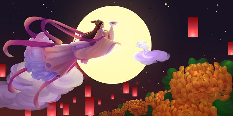 中秋 中秋节古风中秋节嫦娥奔月节日原创插画背景