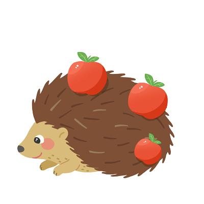 世界动物日手绘可爱卡通刺猬和苹果背景海报素材