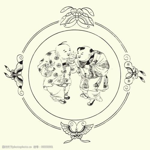 印花矢量图t恤图案人物年画娃娃花纹免费素材