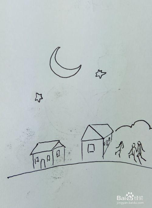 怎样画简笔画"月光下的风景"?