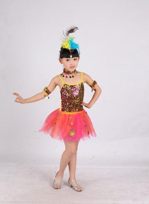 民族孔雀舞演出服 名族风儿童连衣裙 女童