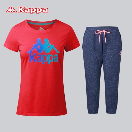 kappa卡帕背靠背运动套装女夏季透气t恤短袖七分运动裤两件套
