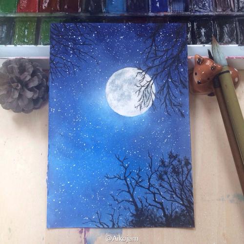 月上枝头 (水彩星空