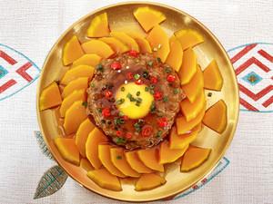 黄金万两肉末蒸南瓜犹如万两黄金盘中盛