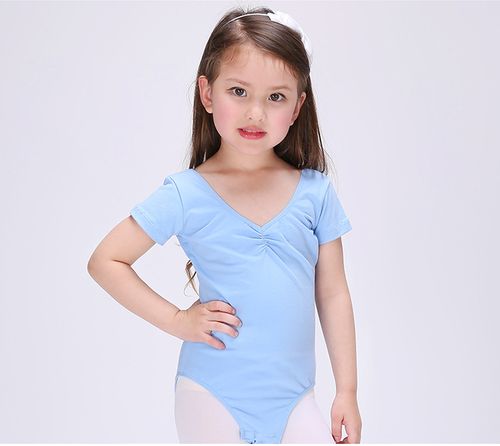 女童形体舞连体练功服夏季套装儿童短袖开档舞蹈服体操连体服