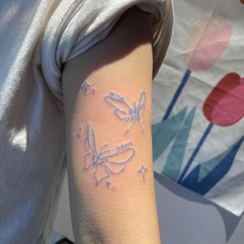 蓝色蝴蝶纹身贴 花臂纹身贴女持久防水 个性酷