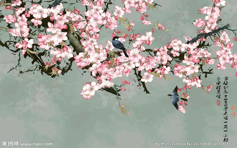 喜上眉梢新中式背景墙图片