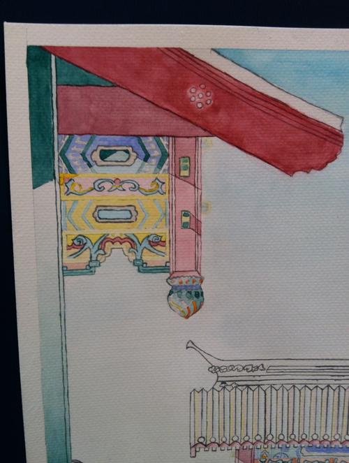 清式垂花门4开150元8开100元建筑水彩水墨可代画作业