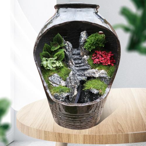 陶罐艺术水陆缸松皮石天然吸水石造景盆景微景观装饰青龙石原石