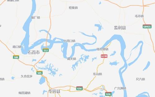 在这个u型湾口处,有一个镇,这就是石首市小河口镇.