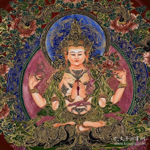 清乾隆御制珐琅彩描金观音菩萨折沿盘唐卡佛像