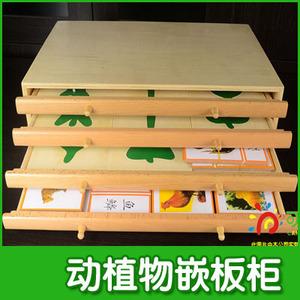 出口国际版蒙台蒙特梭利蒙氏教具早教树叶拼图嵌板柜动植物卡片柜