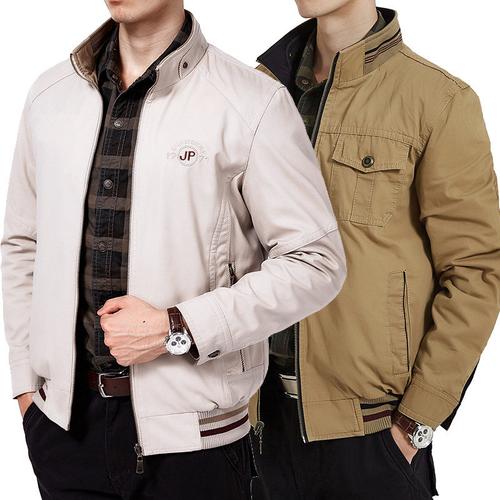 中年夹克男春秋休闲纯棉45男士宽松爸爸装秋季两面穿外套30-40岁