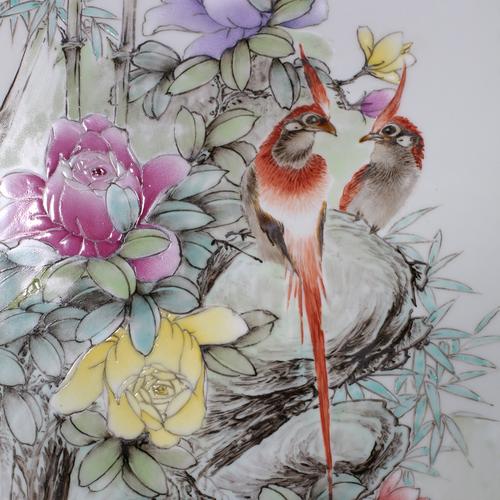 非物质文化传承人 釉上彩粉彩四季花鸟四条屏瓷板画