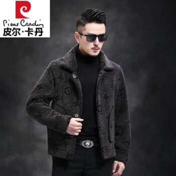 皮尔卡丹品牌高档男装 羊剪绒双面穿夹克男装颗粒羊毛大衣皮毛一体