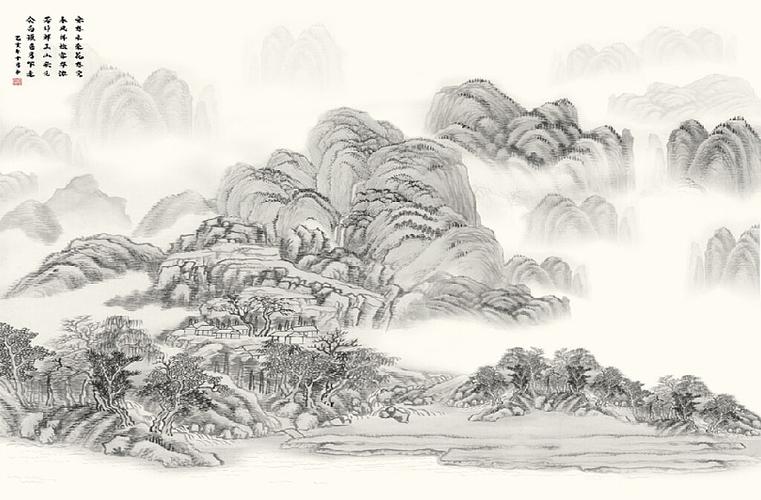 水墨山水风景画背景墙