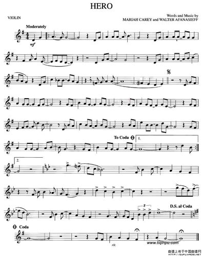 曲谱名:hero小提琴谱