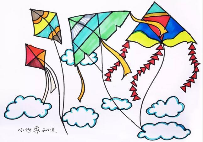 有颜色的简笔画风筝