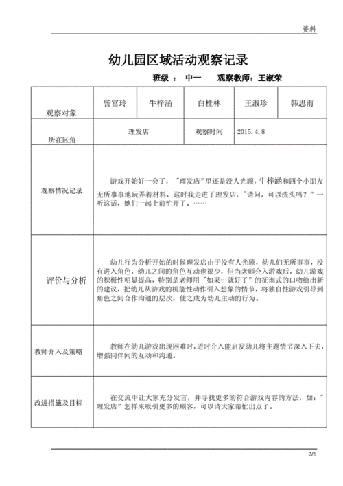 幼儿园区域活动观察记录模板.docx 6页