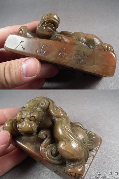 绝对包老清代老寿山高浮雕螭虎大长方印章
