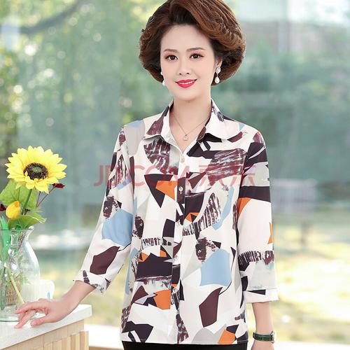 妈妈春夏九分袖衬衫2021新款中老年女短款衬衣40岁中年妇女上衣服 咖