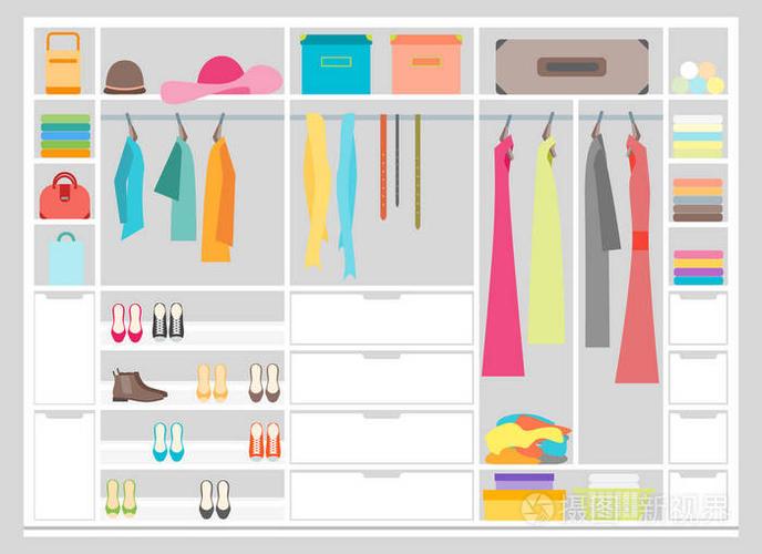 卡通时尚衣柜女人.矢量