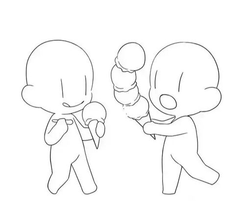 【绘画素材】q版双人线稿_绘画_素材_线稿_板绘_临摹