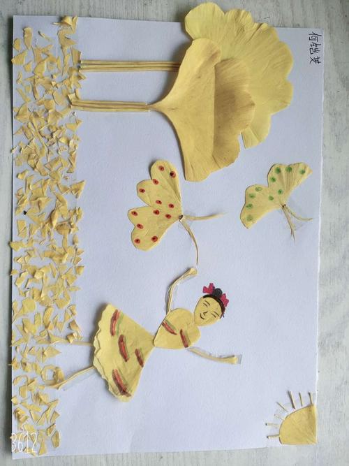 亲子银杏叶手工贴画