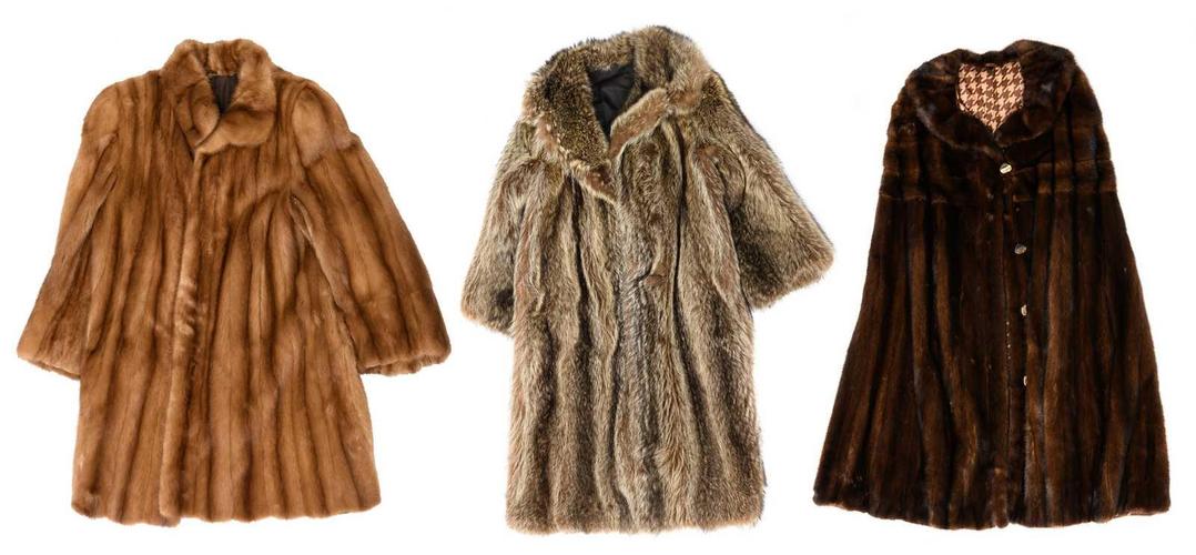 three ladies fur coats (measures 42/44 x 2 - 44/46 - with a