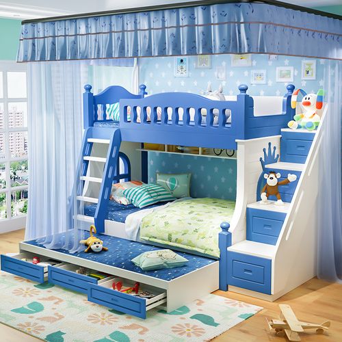 苏宁精选儿童床上下床上下铺木床双层高低床双层床男孩多功能床带滑