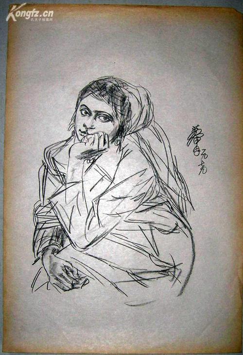 (名家字画):【黄胄】 ,画家,人物速写.尺寸,32开 拍品编号:17775713