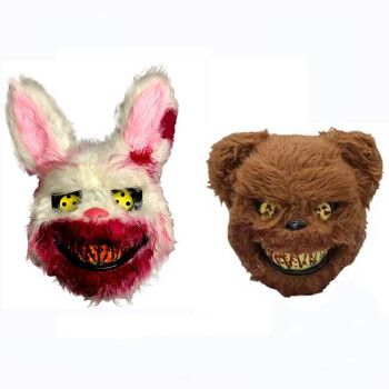 抖音同款恐怖鬼兔子蹦迪毛绒动物血腥吓人兔拍照面具头套万圣节女 梨