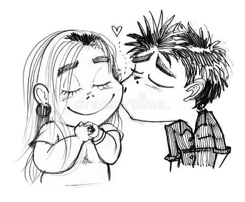 卡通人物简笔画男孩亲吻女孩