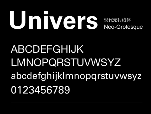 尽管如此,现在univers家族字体名字由号码和字母后缀两部分组成.