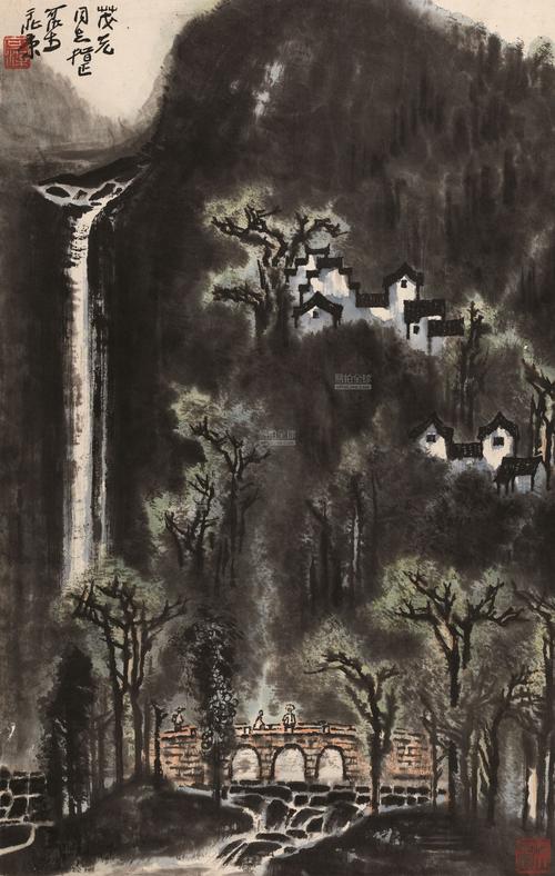 李可染(1907-1989) 松桥观瀑