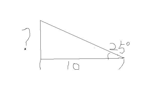 已知直角三角形一条直角边为十米,它和斜边的夹角为25°,求三角形的另
