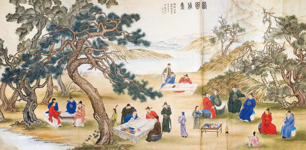 马龙西园雅集横轴纸本