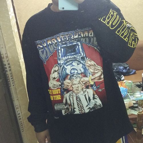 陈冠希同款潮牌spaghettiboys hiphop说唱街头ins宽松圆领t恤长袖