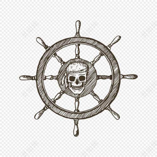 黑色海盗船舵标志素描设计矢量图片