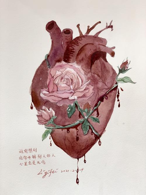 水彩～盛开玫瑰的心脏_水彩_玫瑰花_文化_绘画