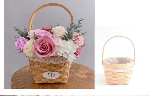 母亲节田园小花篮木质手提花篮藤编花艺插花篮手工编织南瓜篮材料