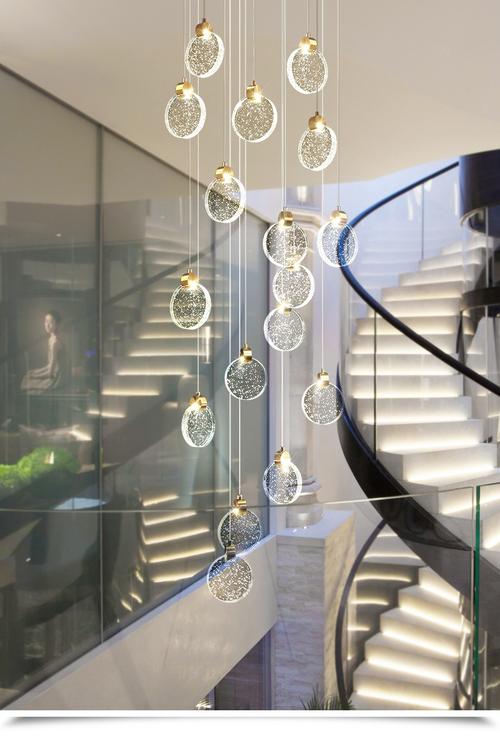 简约楼梯吊灯创意轻奢水晶灯复式挑空客厅别墅店铺旋转复式楼长吊灯