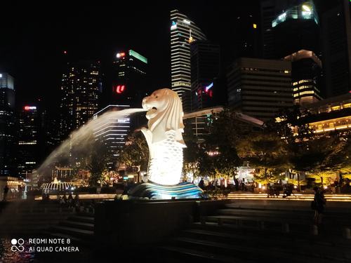 新加坡鱼尾狮公园辉煌壮观夜景