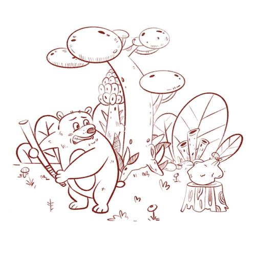 原创插画|动物小场景| 线稿_插画_线稿_我是原创插画师_文化_绘画