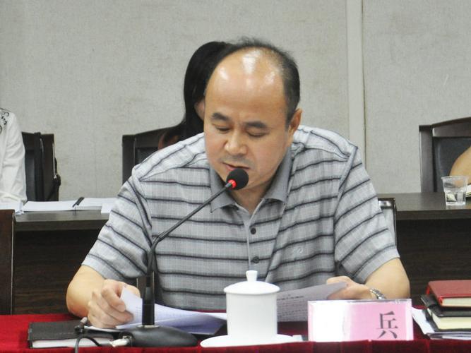 县委副书记谭兵汇报县镇村"三级联创"工作情况.(图片来源:谢芳瑜 摄)