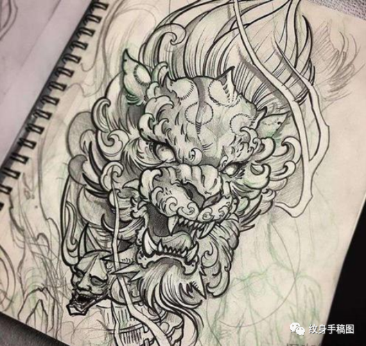 纹身手稿 纹身图案 精品纹身素材 唐狮纹身 神兽纹身