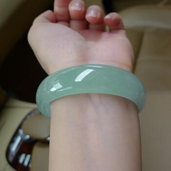 新疆和田玉手镯浅绿色手镯天然冰种翠玉手镯金丝玉手镯送证书54mm